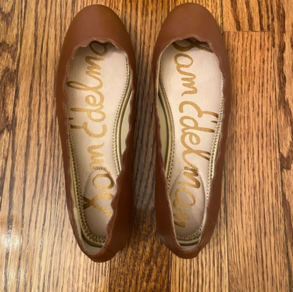 GUC Sam Edelman "Francis" Scalloped Ballet Flat in Cognac Leather - Women's 6.5